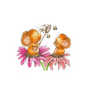 Adorable feuille d'autocollants - Petites souris en fleurs - Stickers coupés doux baisers, Lillbits - BLM - 01