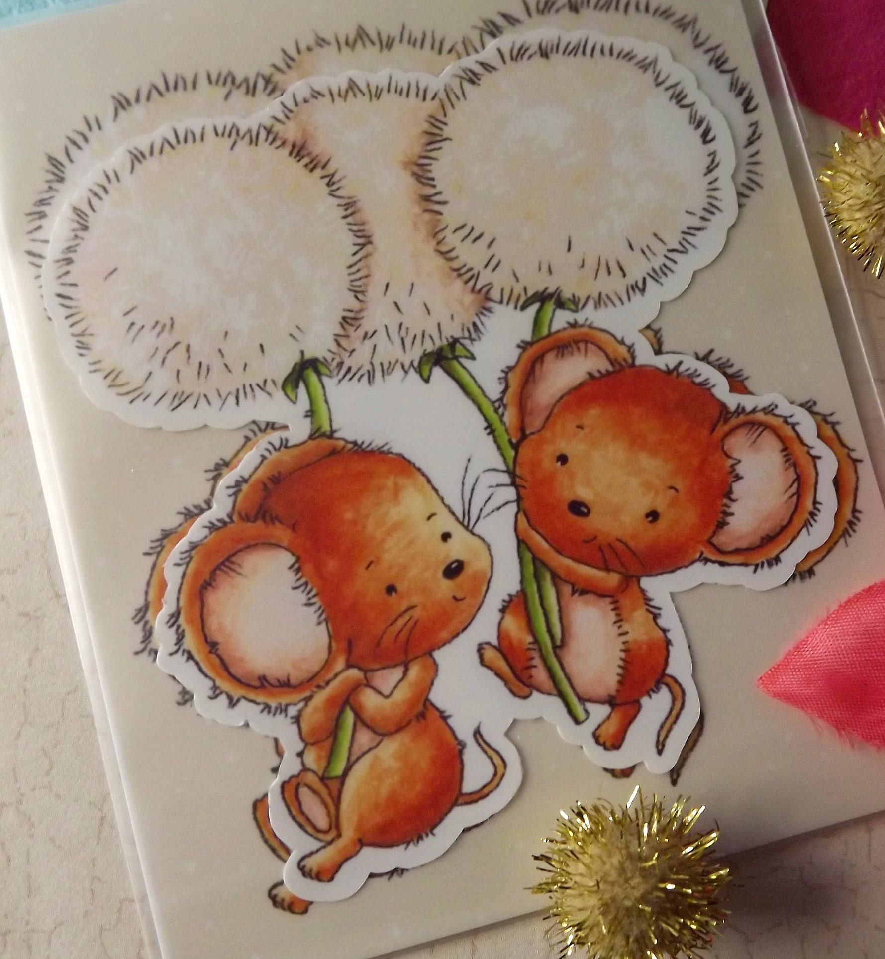 Cute Sticker Mice Floating with Dandelions Glossy Vinyl Etsy