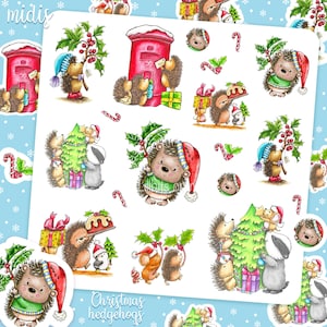 Midis - Christmas Hedgehogs - sticker sheet