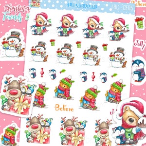 Lindas hojas de pegatinas: Amigos de Navidad 5 - pegatinas para planificador - lillbits