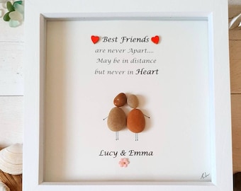 Best Friend Personalised Pebble Art Gift, Framed Friendship Pebble Picture, Besti Gift Keepsake, Framed Pebble Art Gift, Distance Friendship