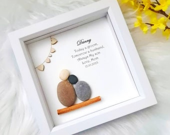 Son Wedding Gift, Personalised Son Wedding Gift From Mom, Pebble Art Picture, Groom Gift From Dad, Mother son wedding Poem, Wedding Keepsake