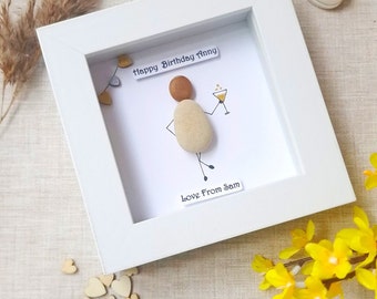 Personalized Friend Birthday Pebble Art Picture: Framed Gift