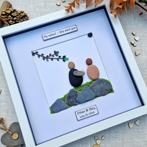 Personalised Engagement Pebble Art Gift, Engagement Gift For Friend, Him & Her Engagement Gift,Sea Glass Art, Couple Wedding Gift.