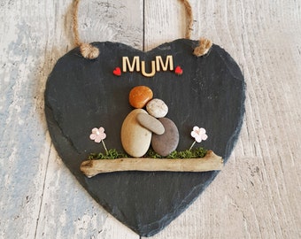 Gift For Mum, Mum Gift From Daughter /Son, Slate Heart Gift For Mum, Mum Pebble Art Picture, Mother's Day Gift For Mum, Mum / Grandma Gift,