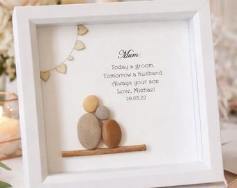 Mother Of The Groom Gift, Mum & Son personalisation Pebble Art Frame Gift, Wedding Parents