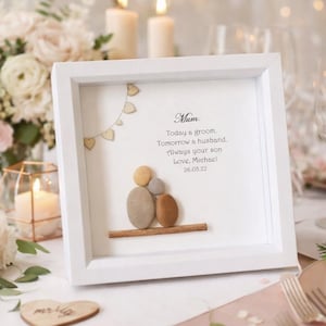 Mother Of The Groom Gift, Mum & Son Pebble Art Frame Gift, Personalised Wedding Gift From Son, Wedding My mum Gift, Parents Wedding Gift.