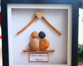 Mum Pebble Picture, Framed Pebble Art,  Mum Birthday day gift,  Family Pebble Art, Handmade Wall Art, Gift for her, gift, Mom present