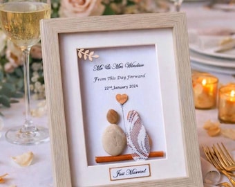 Personalized Pebble Art Wedding Gift – Handmade Couple Keepsake Frame