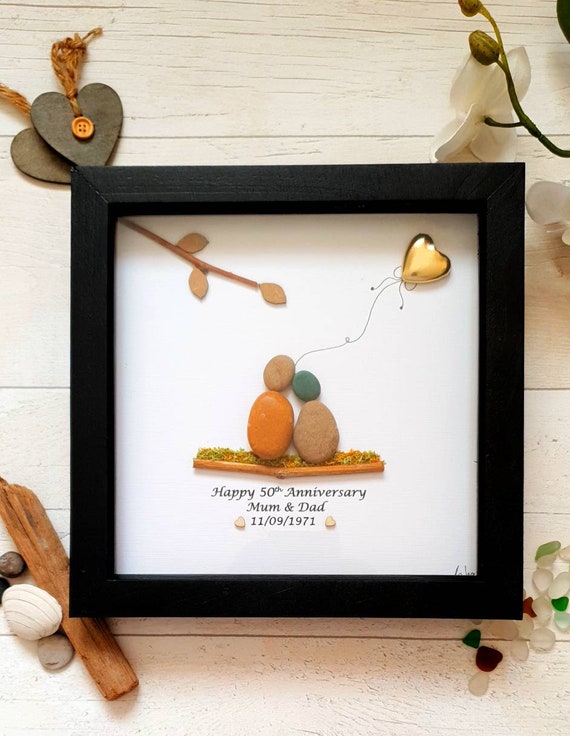 50th Anniversary Pebble Art Parents Anniversary Gift Pebble Art
