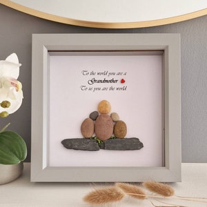 Grandmother Pebble Art Picture Handmade Birthday Gift For Nana, Christmas Gift For Grandma, Grandma & Grandchildren pebble frame Art.