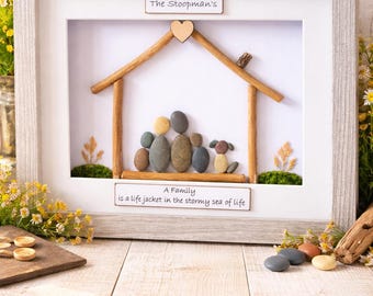 Personalized Family Pebble Art: Framed Wall Decor (12x10")