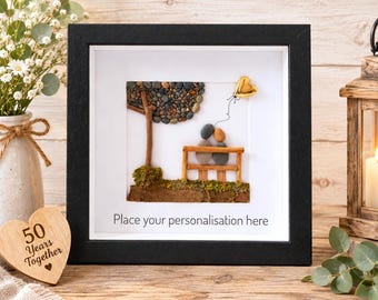 50th Anniversary Personalised Gift, Parents Golden Wedding Anniversary Pebble Art, 50th Anniversary Gift For Her, Framed Pebble Artwork.