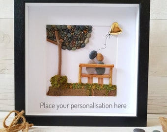 Golden Wedding Anniversary Personalized Pebble Art Picture, 11x11 Framed 50th Anniversary Gift for Parents, Husband/ Wife Anniversary Gift,