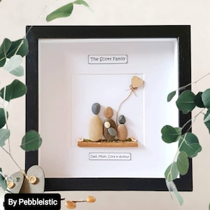 Personalised Family Pebble Art Picture, Family Pebble Art, Framed Pebble Art Picture Gift.