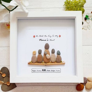 Personalised Grandparents Pebble Art Gift, Framed Pebble Art Gift From Grandchildren, Grandmother Birthday Gift, Family Pebble Picture
