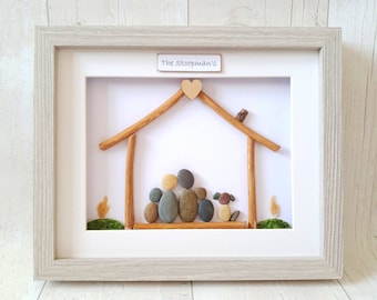 Personalized Family Pebble Art, New Home Gift, Framed