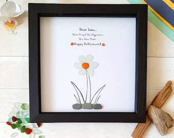 Personalized Sea Glass Retirement Gift: Framed Pebble Art