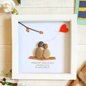 40th Anniversary Pebble Art, Parents Personalised Ruby Anniversary Gift, Handmade Wall Art, 40th Anniversary Gift For Her, 40th Wedding Gift