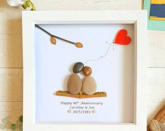 40th Anniversary Pebble Art, Parents Personalised Ruby Anniversary Gift, Handmade Wall Art, 40th Anniversary Gift For Her, 40th Wedding Gift