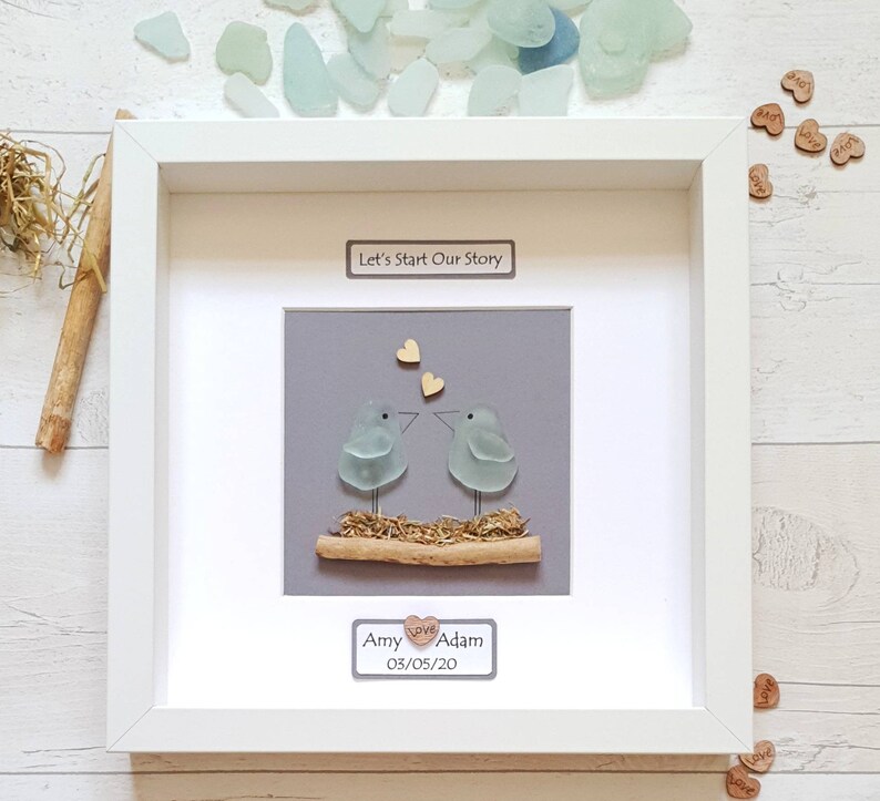 Personalised Sea Glass Wedding Picture Sea Glass Wall Art Etsy