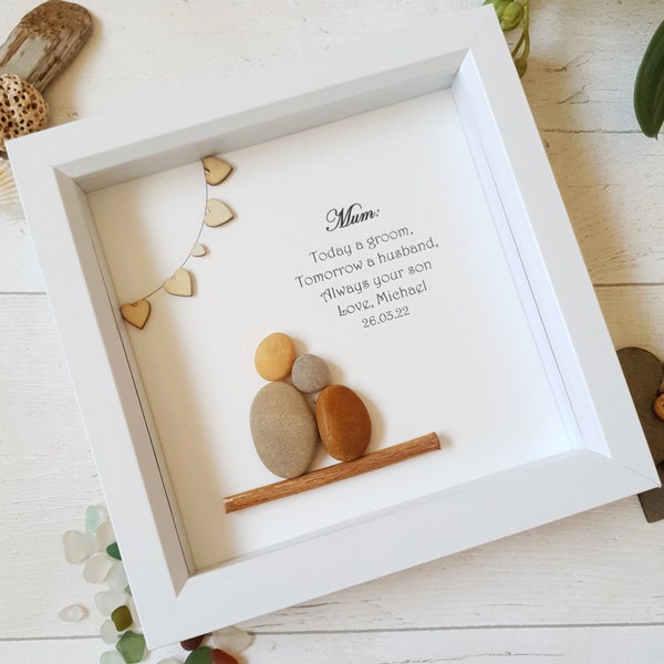 Mother Of The Groom Gift, Mum & Son Pebble Art Frame Gift, Personalised Wedding Gift From Son, Wedding My mum Gift, Parents Wedding Gift,