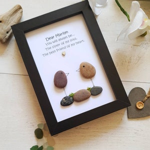 Friend Gift With Name, Friendship Pebble Art Frame, Personalised Framed Friendship Gift, Handmade Gift for Bestie