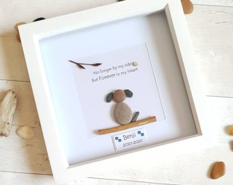 Dog Sympathy Pebble Art, Personalised Dog Memorial Gift, Pet Pebble Art, Dog lover pebble Art Gift, Dog Memorial Pebble Art Frame, Angle Pet