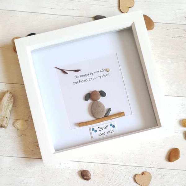 Dog Sympathy Pebble Art, Personalised Dog Memorial Gift, Pet Pebble Art, Dog lover pebble Art Gift, Dog Memorial Pebble Art Frame, Angle Pet