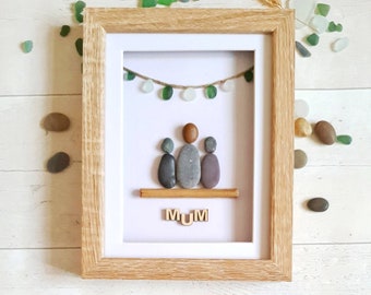 Mum Pebble Picture, Mother's Day Pebble Art Gift, Mom Birthday Present, Mum Pebble Art,  Framed Sea Glass Art, Mum Gift From Daughter, Son