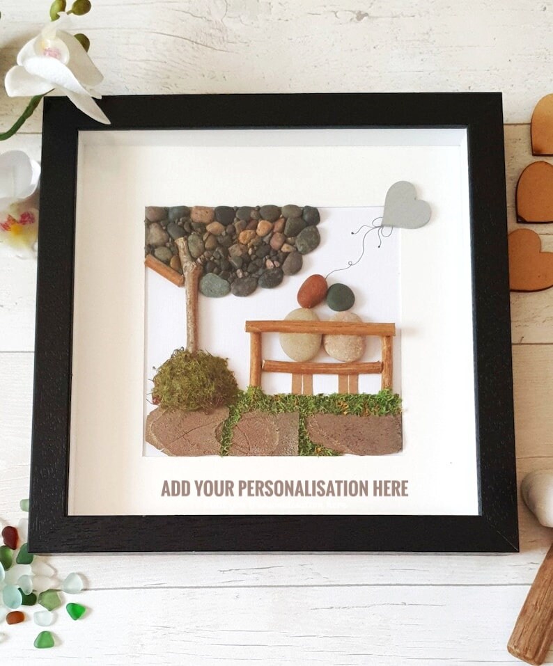 25Th Anniversary Gift, Silver Pebble Art Picture, Personalised Handmade Gift For Parents, Wedding