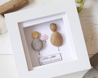 Personalized Teacher Pebble Art Gift: Handmade Framed Thank You Present