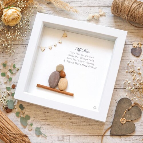 Pebble Art Mum Gift: Handmade Framed Mother's Day Present