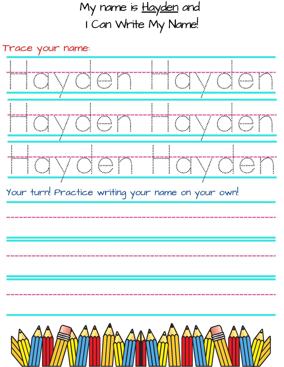 PERSONALIZED I Can Write My Name Worksheet Etsy