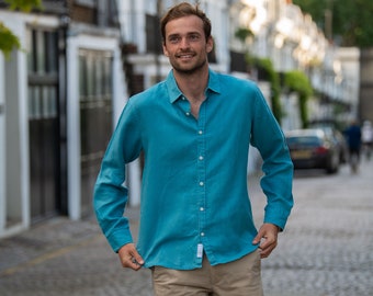 Hemp Shirt  | Petrol Blue Men's Hemp Shirt | 100% Hemp Clothing