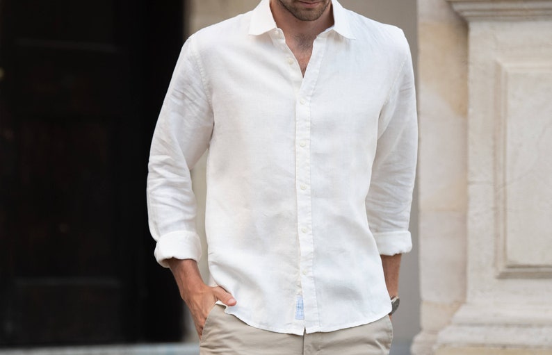 Hemp Shirt Off-White Men's Hemp Shirt 100% Hemp Clothing image 1