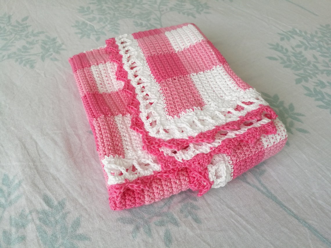Handmade Baby Blanket Crochet Gingham Pattern in Pink & Etsy