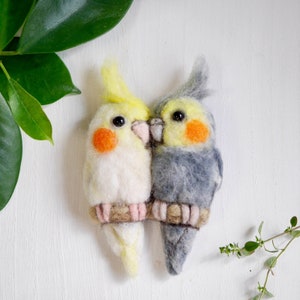 Cockatiels Needle felted brooch