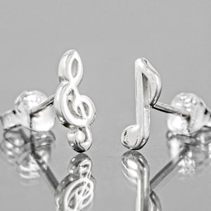 Treble Clef & Music Note Earring Studs | Daintly 10mm Sterling Silver Music Jewelry | Cute gift for Musicians and Music Lovers