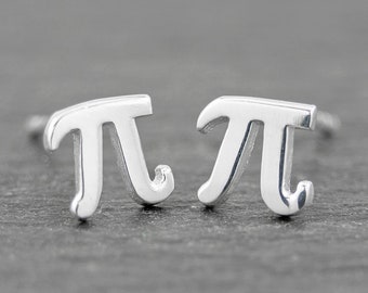 Pi Symbol Math Earrings Sterling Silver Stud 6mm Mathematician Earrings, Math Teacher Gift! Arithmetic Stud Jewelry, Math Major Gift