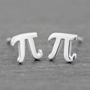 Pi Symbol Math Earrings Sterling Silver Stud 6mm Mathematician Earrings, Math Teacher Gift! Arithmetic Stud Jewelry, Math Major Gift