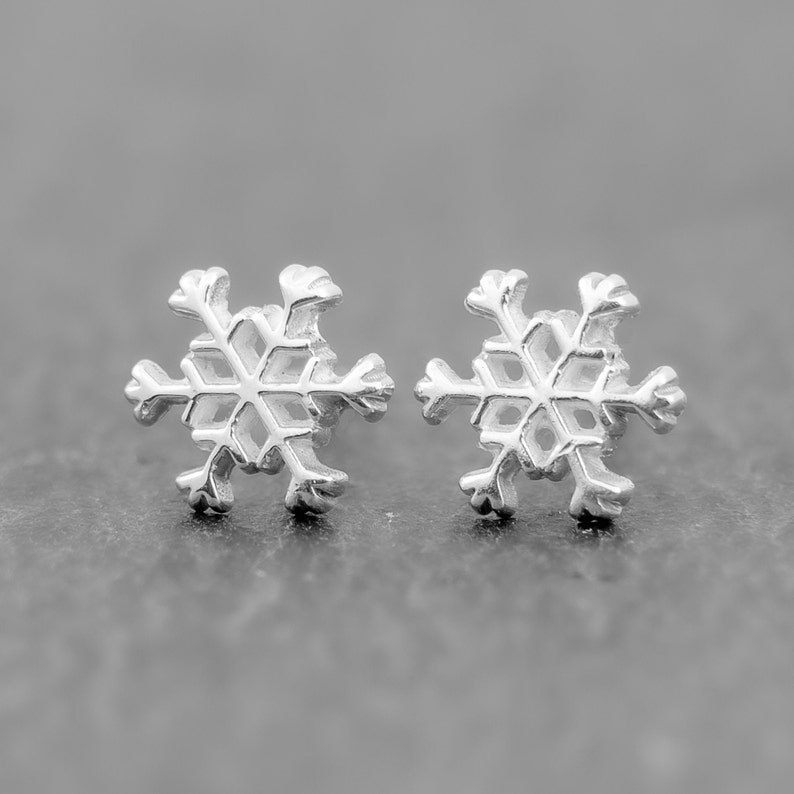 Snowflake Earring Stud 8.5mm Winter Jewelry Dainty Sterling image 1