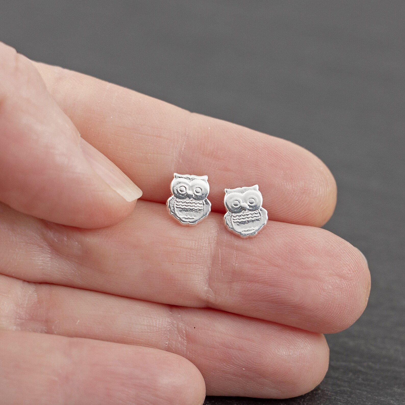 owl stud earrings silver