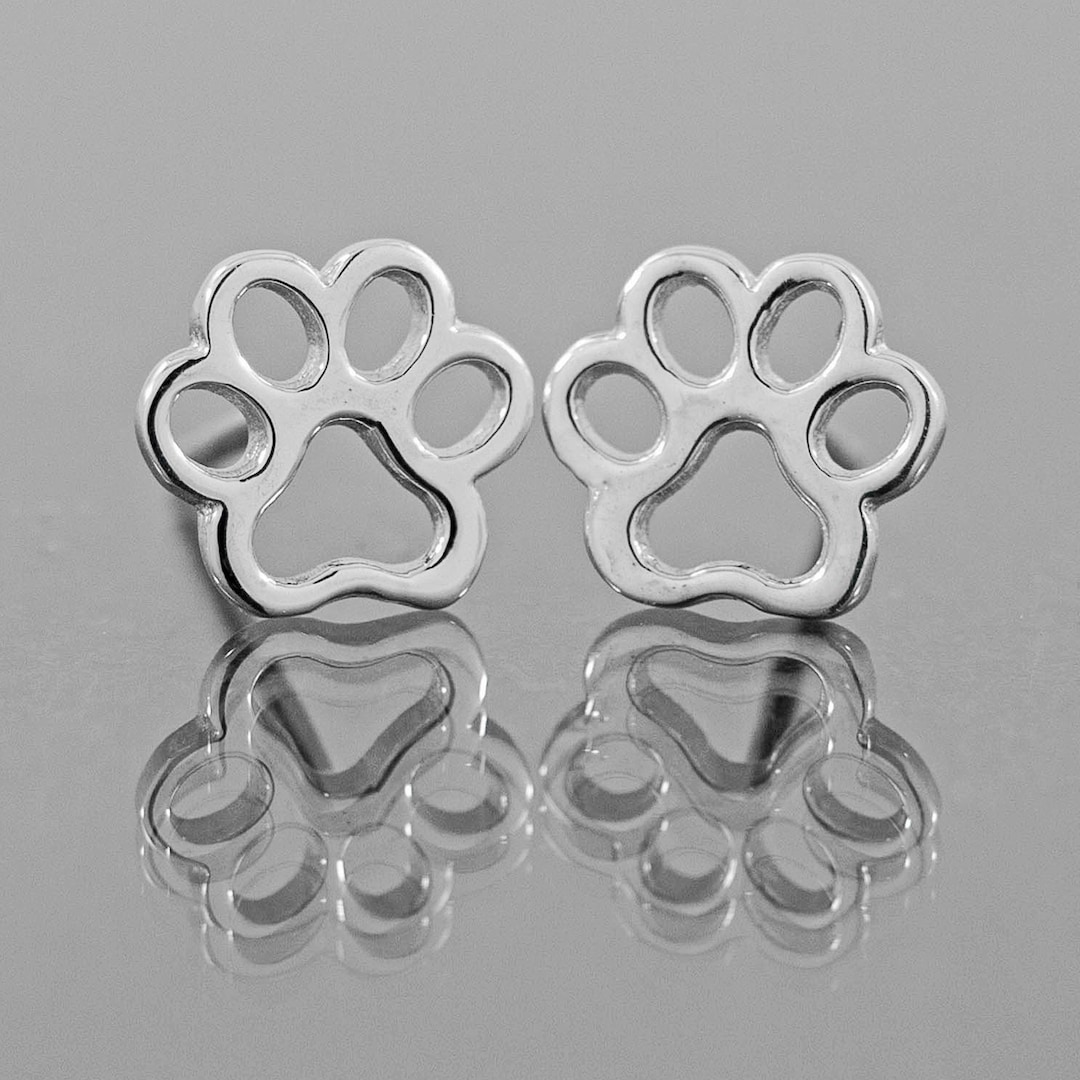 Paw Print Earring Stud 9mm Sterling Silver Cat Paw Earrings Etsy