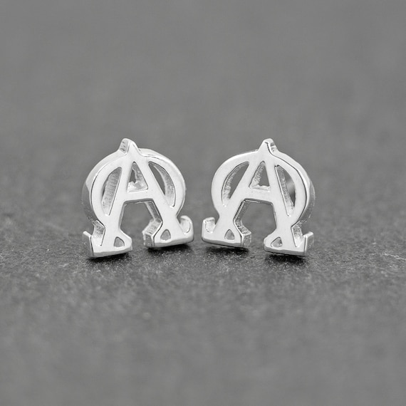 Alpha Omega Earrings Sterling Silver 8mm Mathematics Stud Earrings