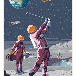 Golf sur la carte postale de la Lune