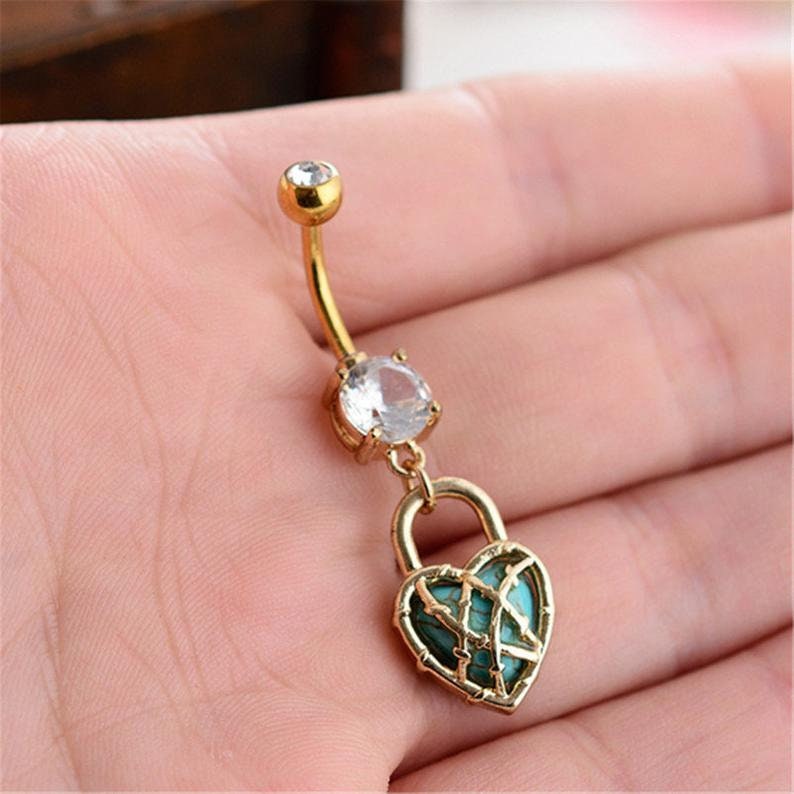 Navel Jewelry Belly ring Piercing,Belly Ring Navel Piercing Ring Turquoise Love lock Belly Button Jewelry,belly ring