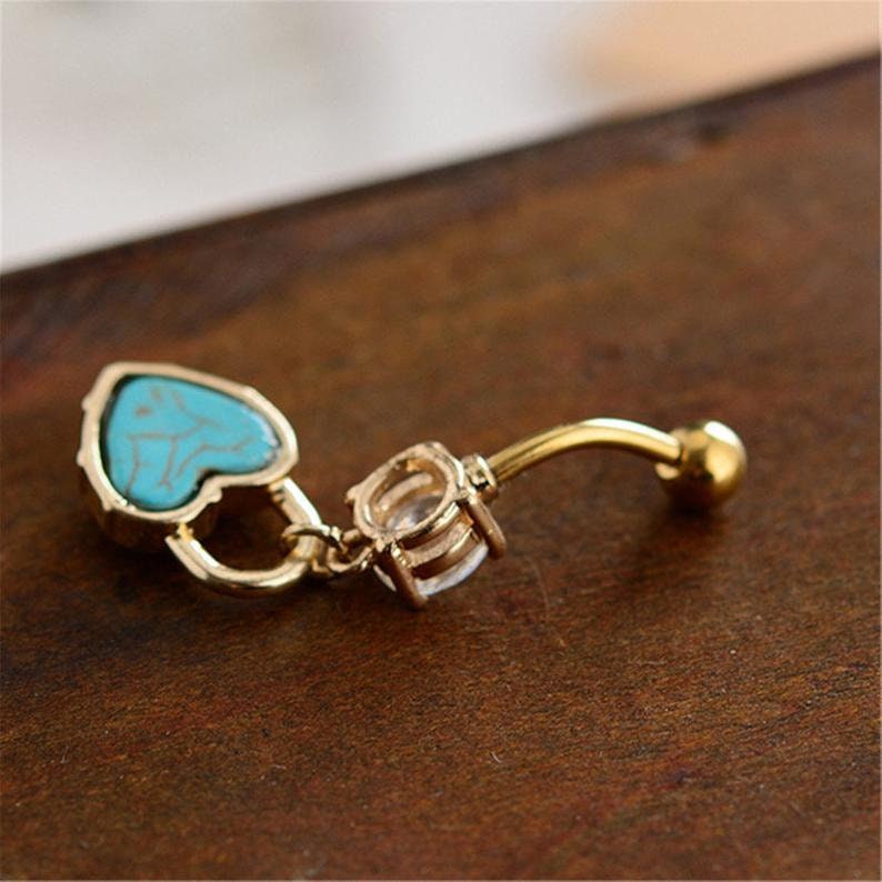 Navel Jewelry Belly ring Piercing,Belly Ring Navel Piercing Ring Turquoise Love lock Belly Button Jewelry,belly ring