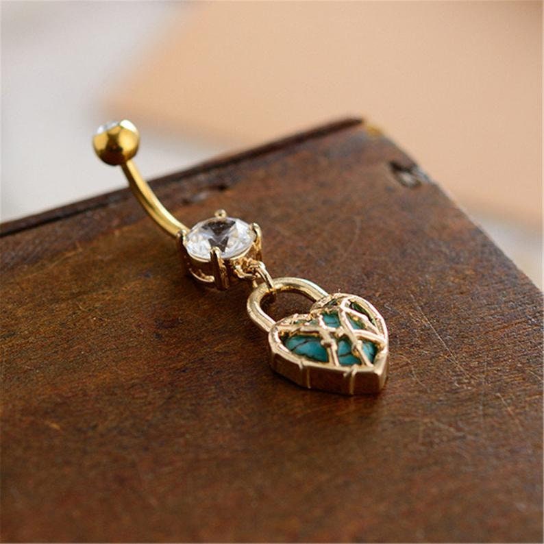 Navel Jewelry Belly ring Piercing,Belly Ring Navel Piercing Ring Turquoise Love lock Belly Button Jewelry,belly ring