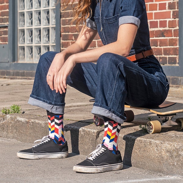 Funky geometric pattern socks, high quality ecological combed cotton